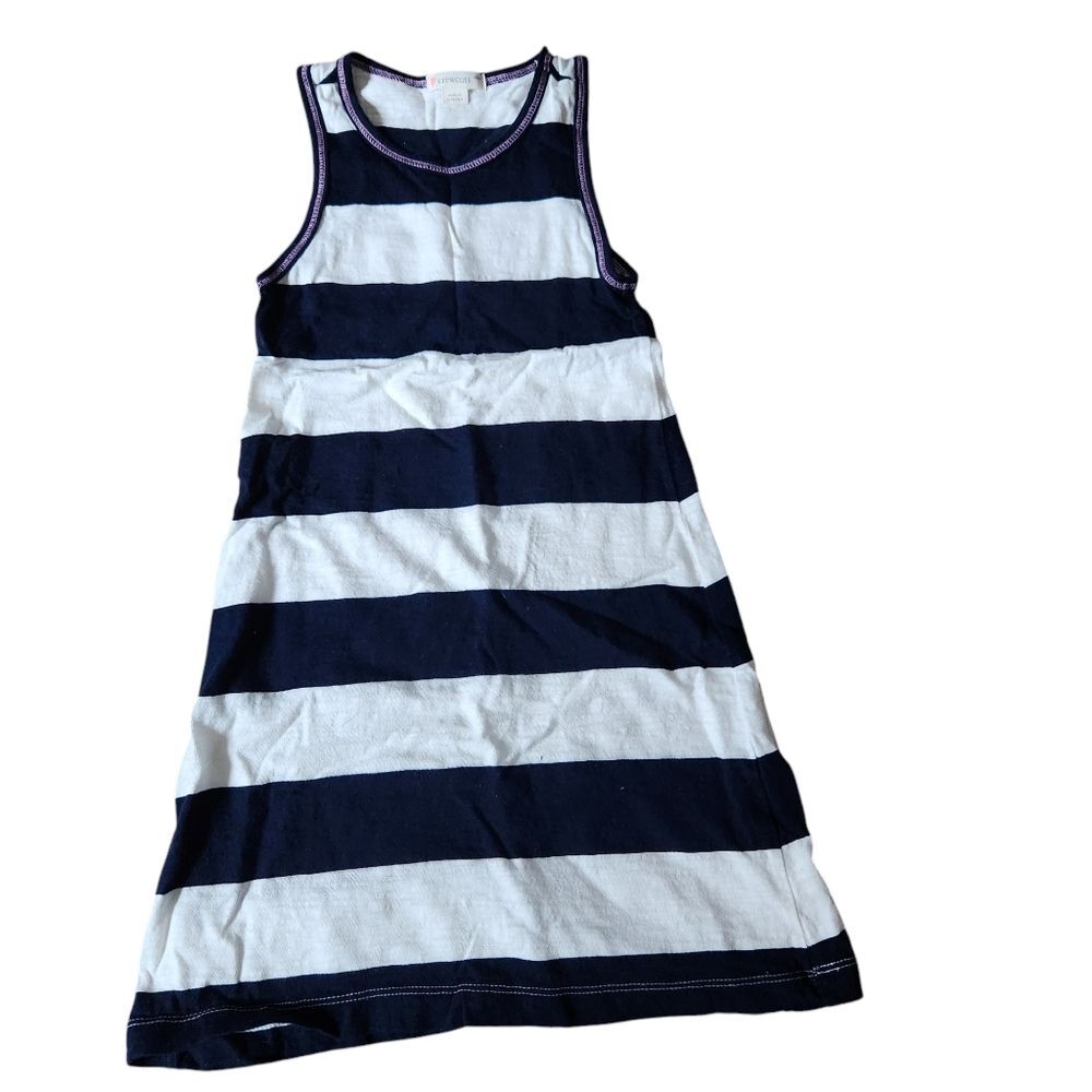 Crewcuts Girl's Sleeveless Racerback Cotton Tank Dress Navy White Stripes Size 3